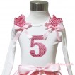 White Tank Top Light Pink Sequins Ruffles Light Pink Bow & 5th Sparkle Light Pink Birthday Number Print TB1007